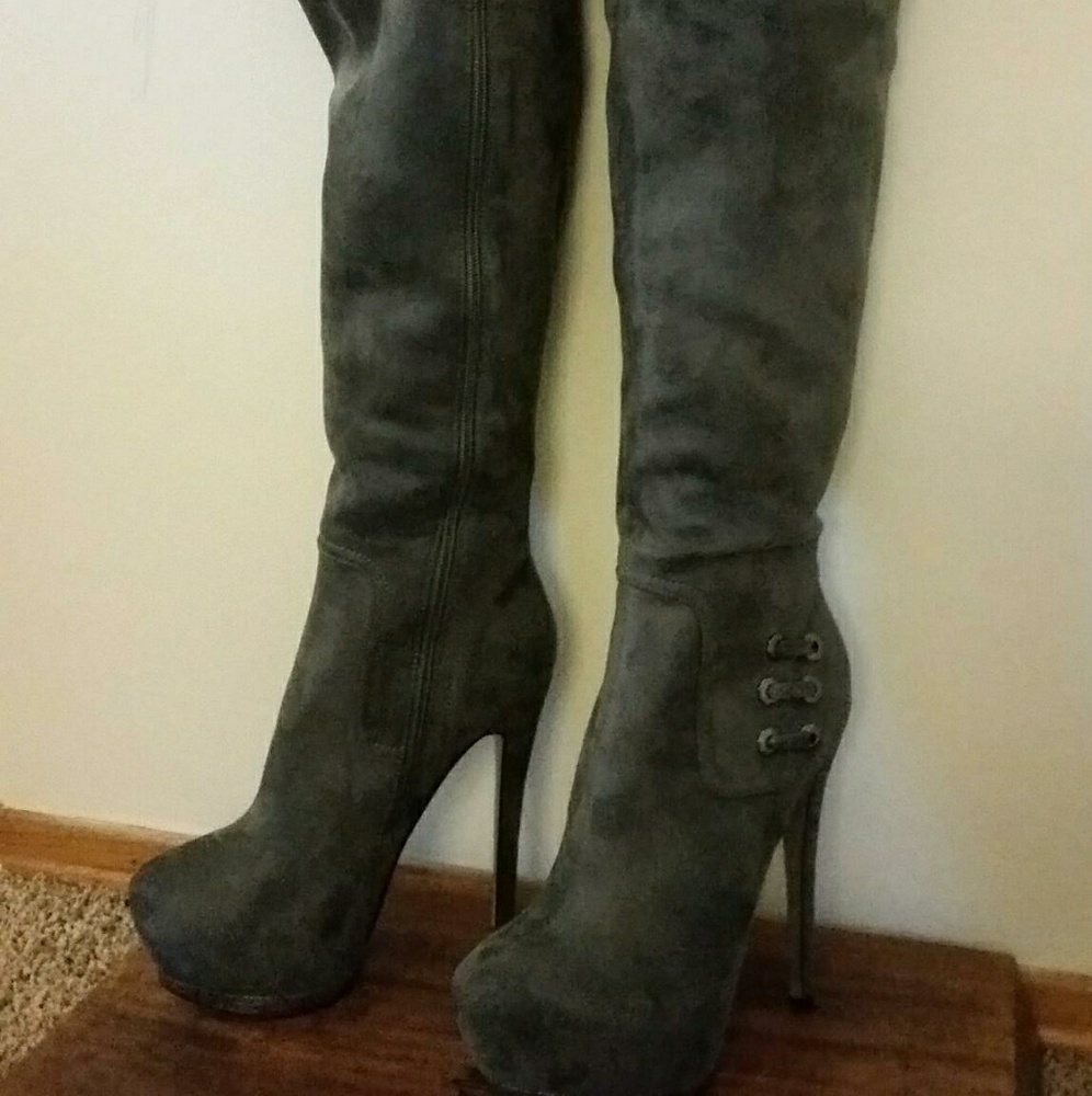 Gray over the knee boot